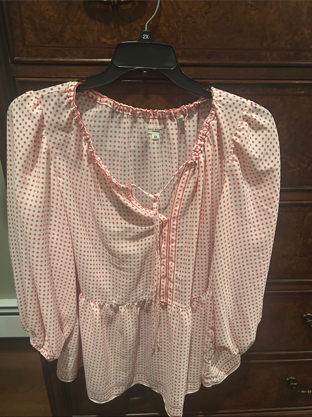 Max Studio Pink Polka Dot Peasant Tunic